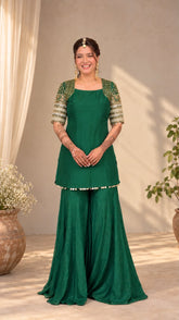 GREEN SHARARA SET - PURE HANDWORK -