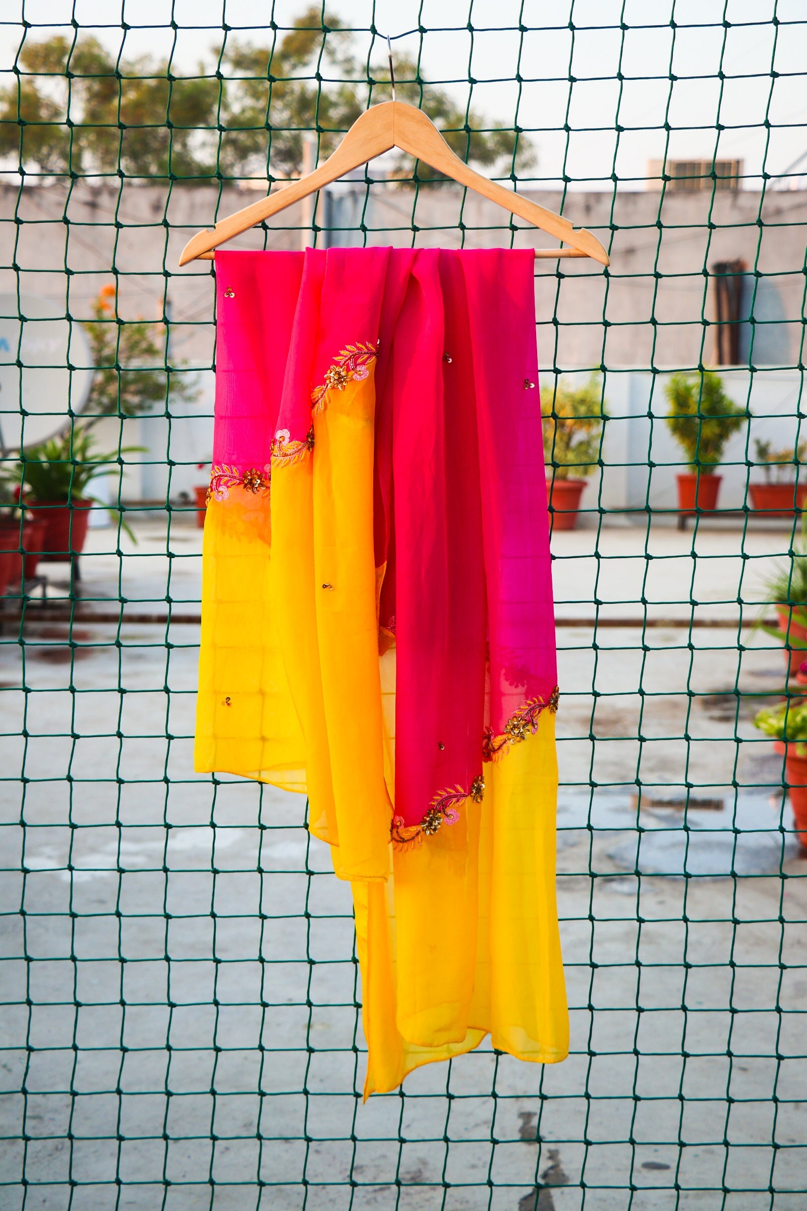 Yellow and Pink Shaded Dupatta