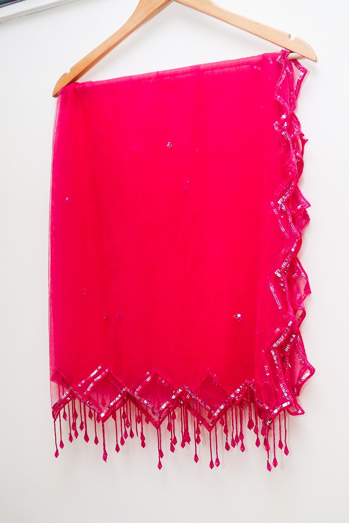 Pink Net dupatta with Tassels