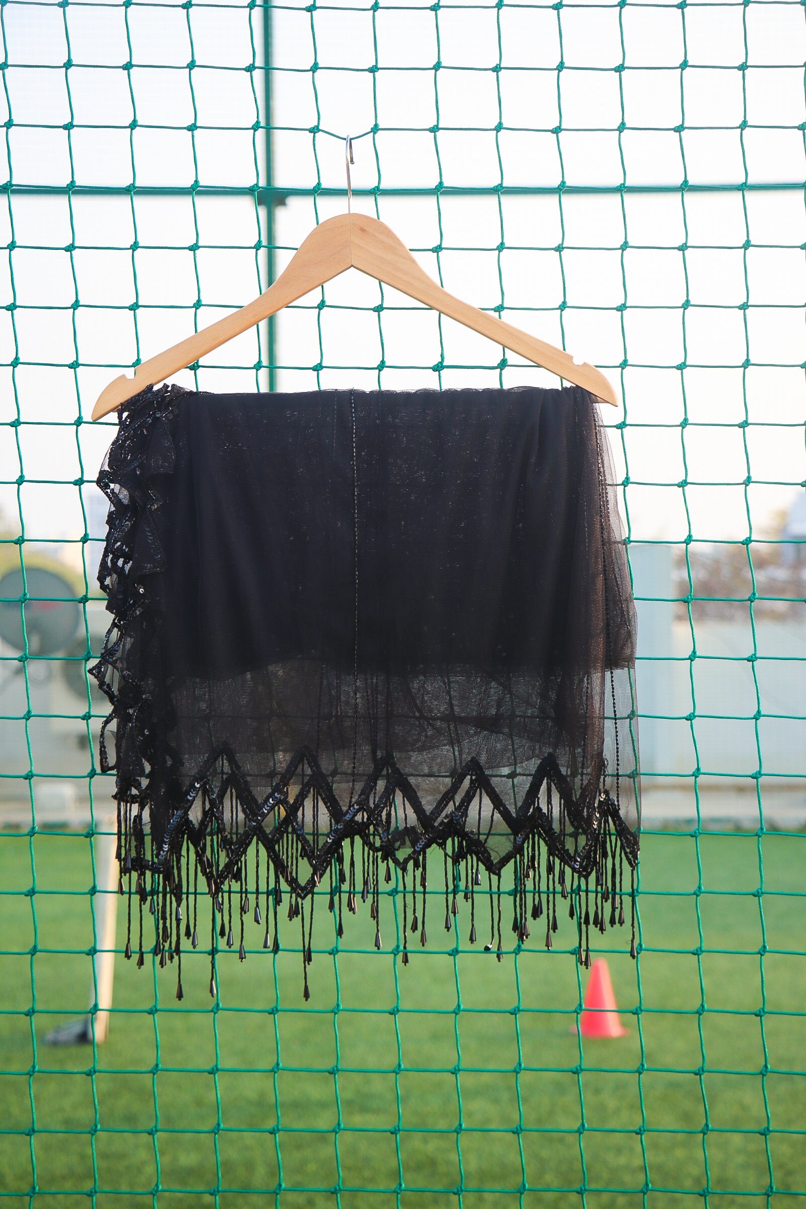 Black Net dupatta with Tassels