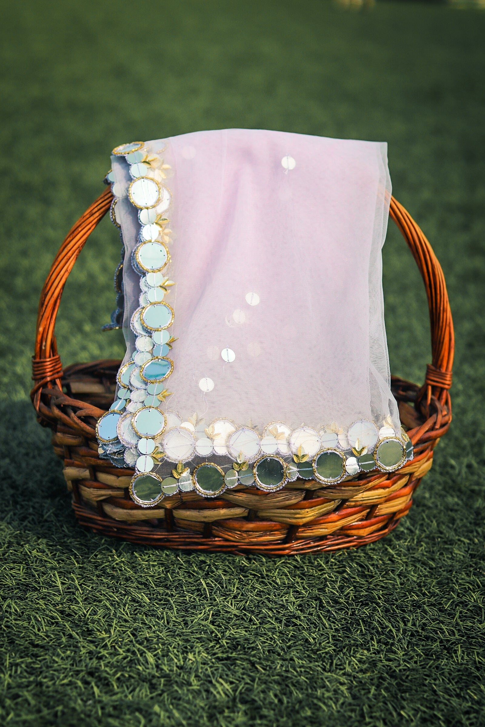 pink dupatta with mirror work