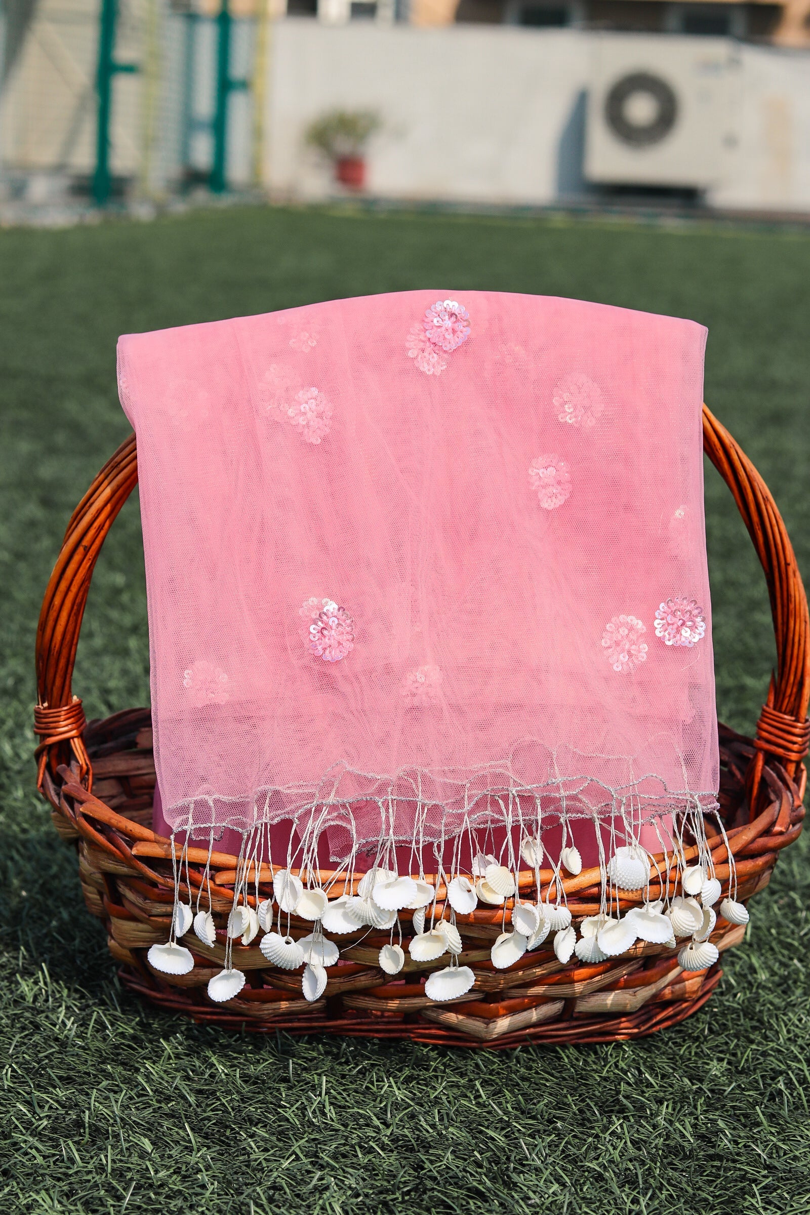 Pink Shell Tassels Dupatta