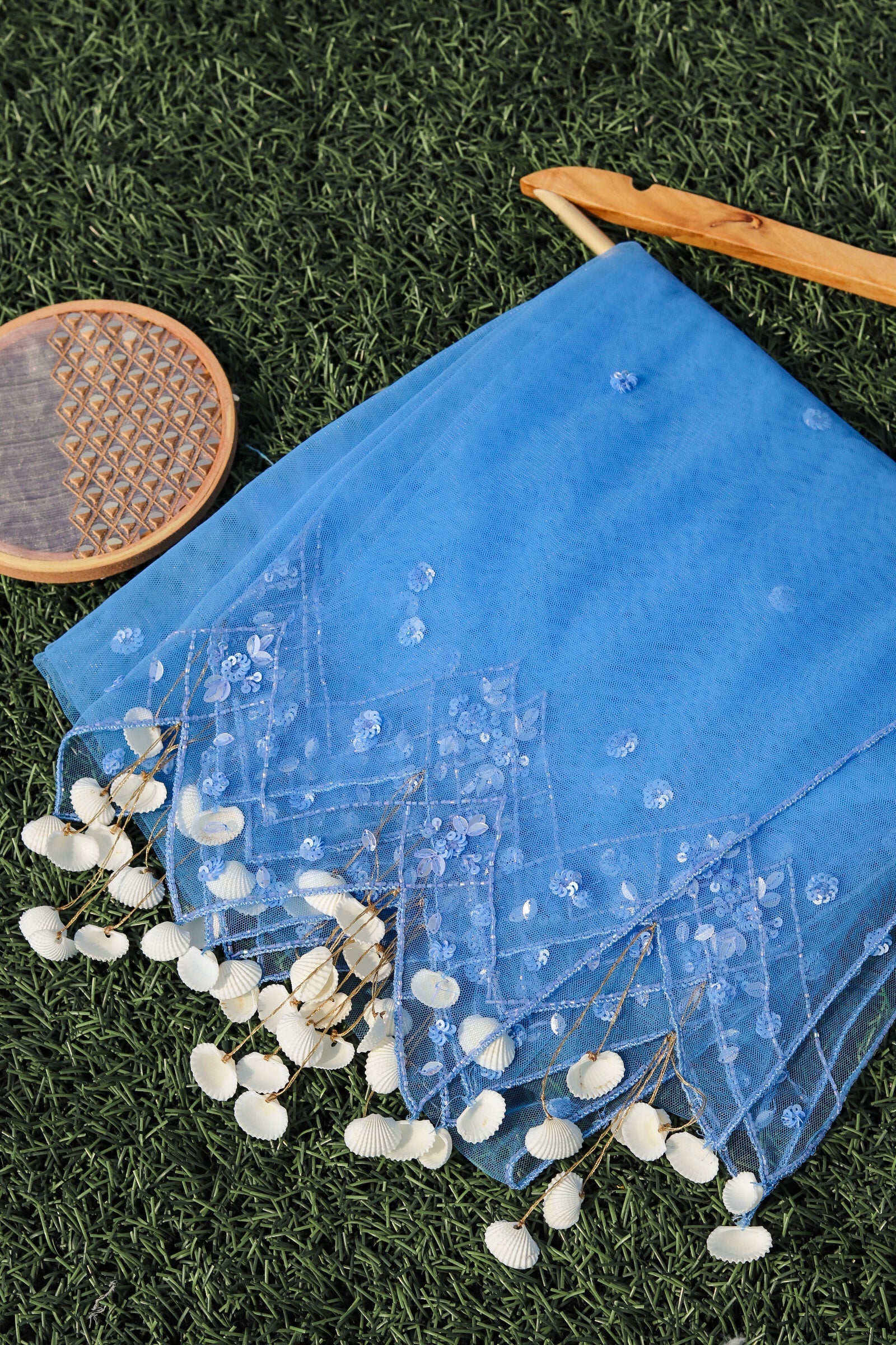 Blue Shell Tassel Dupatta