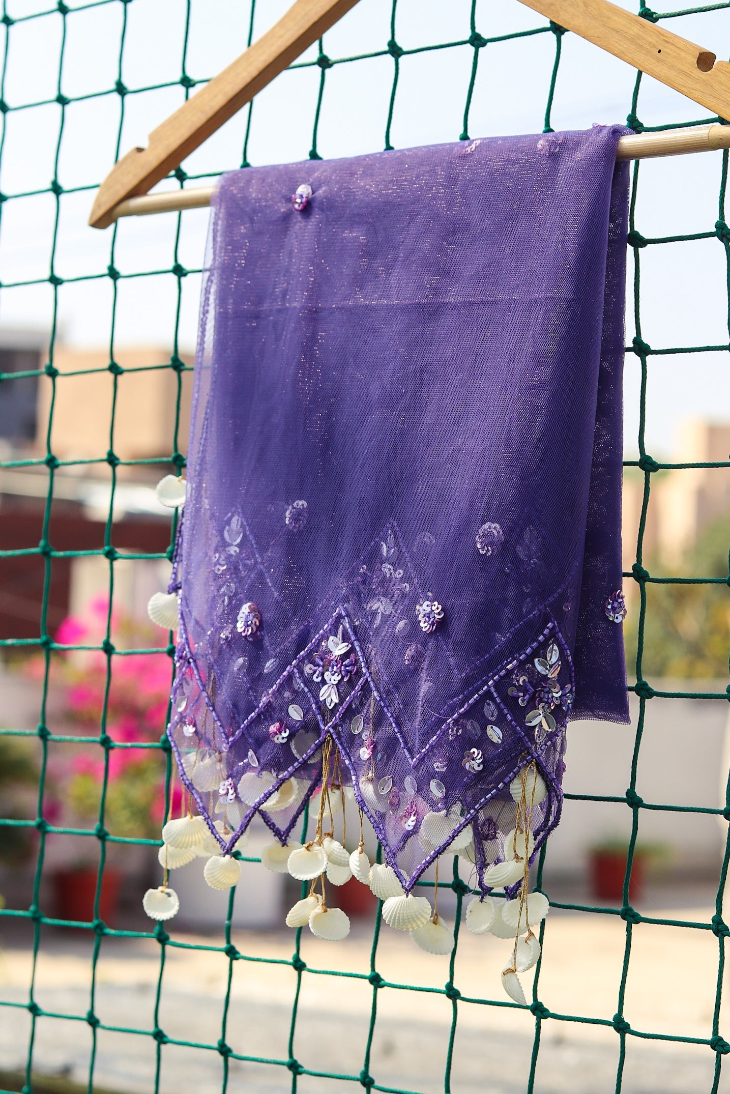 Purple Shell Tassel Dupatta