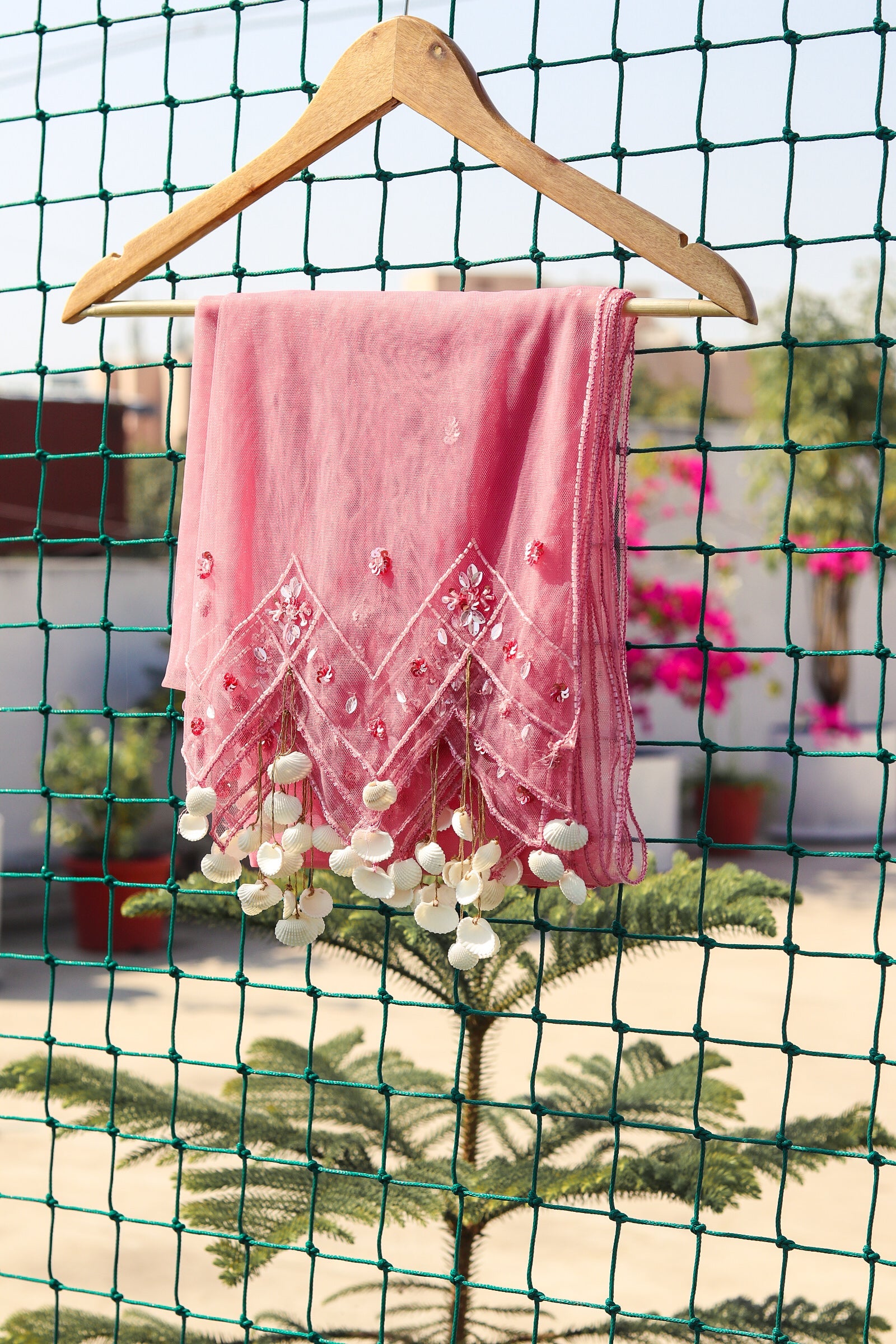 Pink Shell Tassel Dupatta
