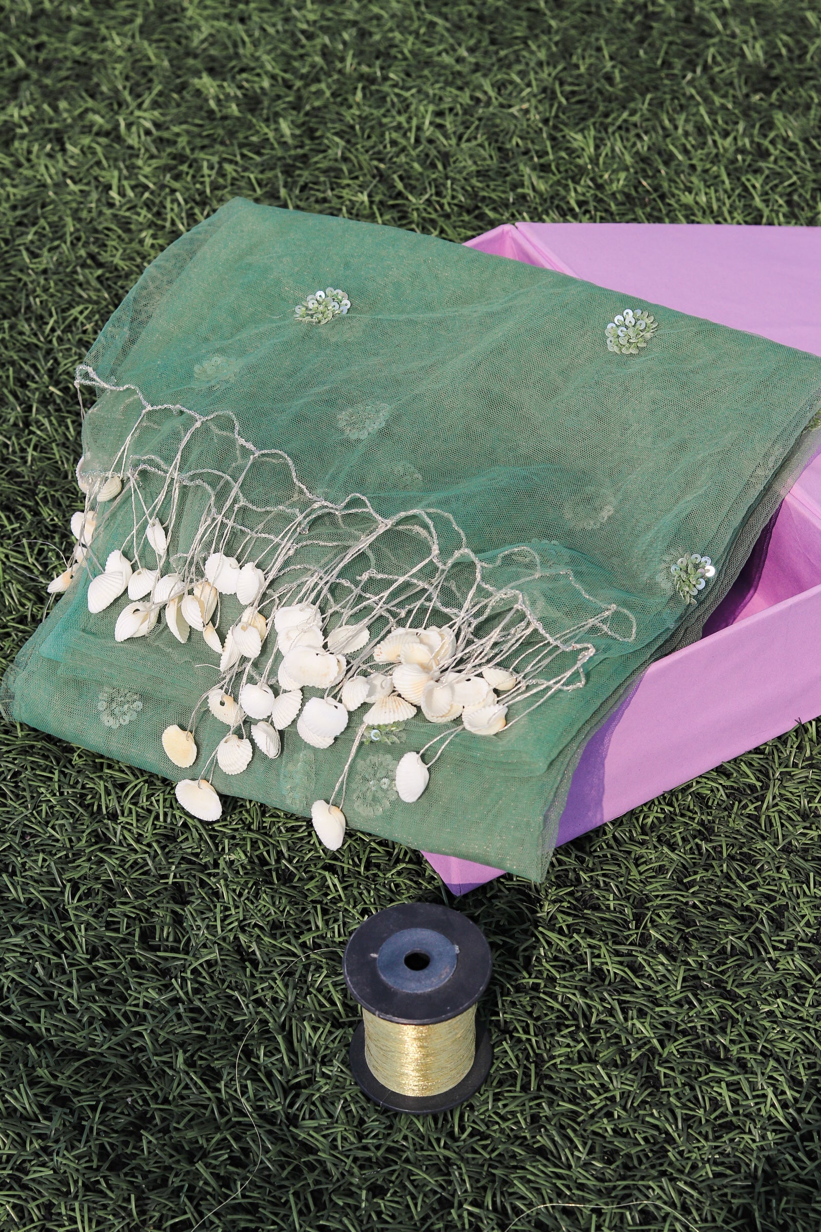 Green Shell Tassels Dupatta