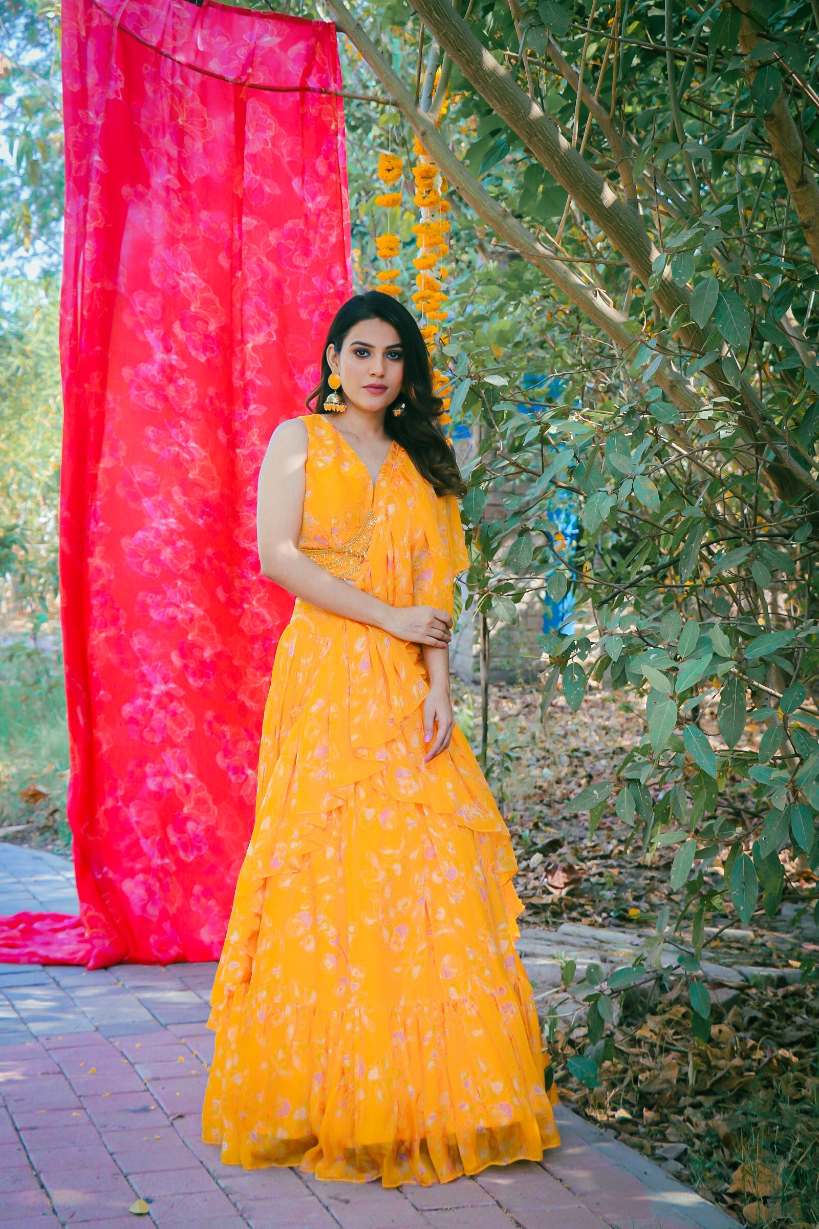 lehenga set , blouse, flowy ruffle dupatta