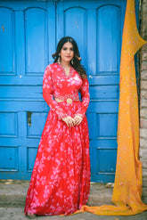 Floral Gown with Handwork Neckline