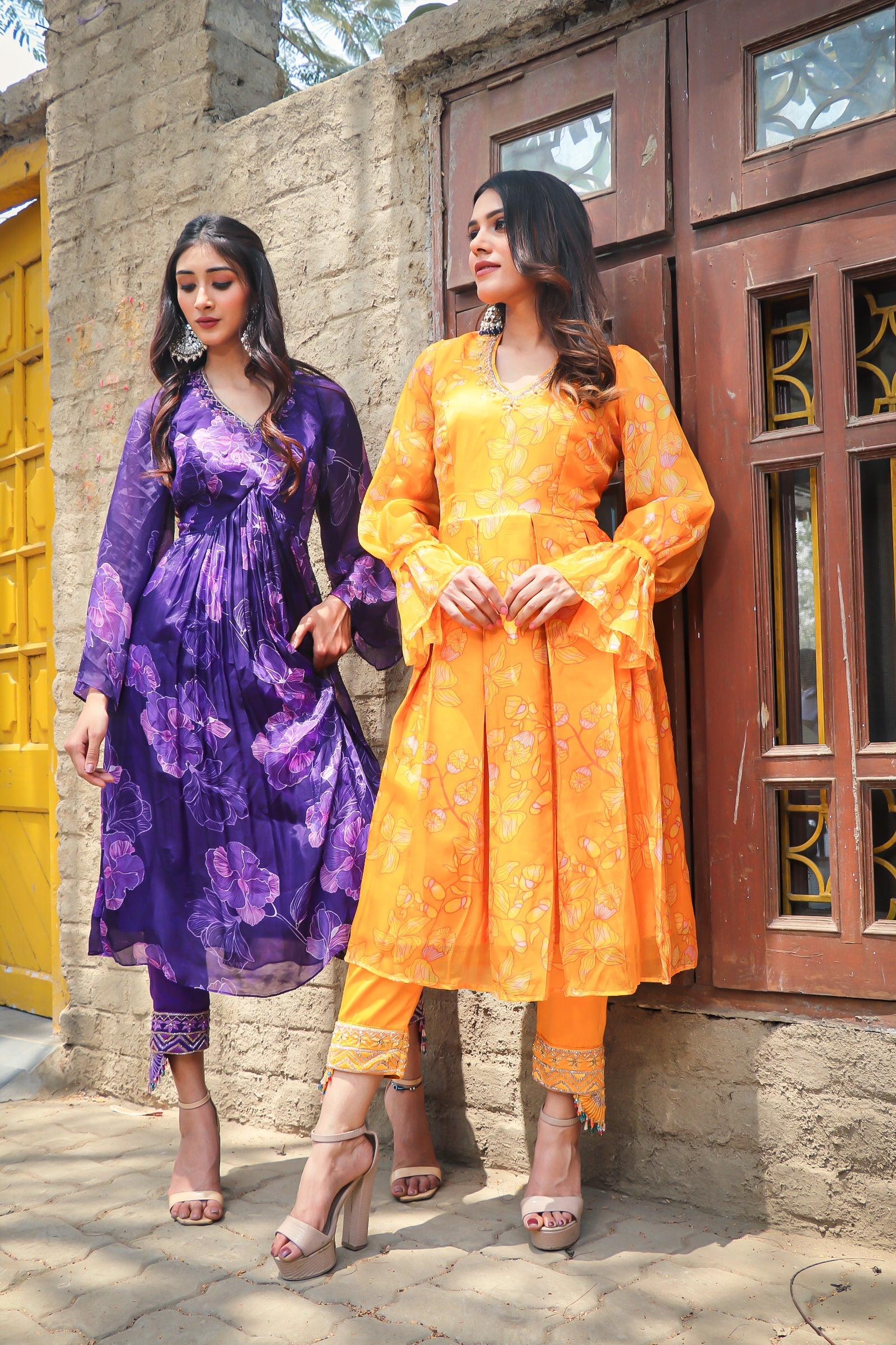 yellow & purple kurta