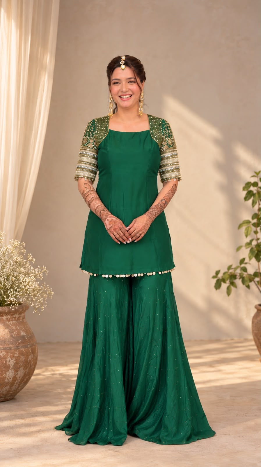 GREEN SHARARA SET - PURE HANDWORK -